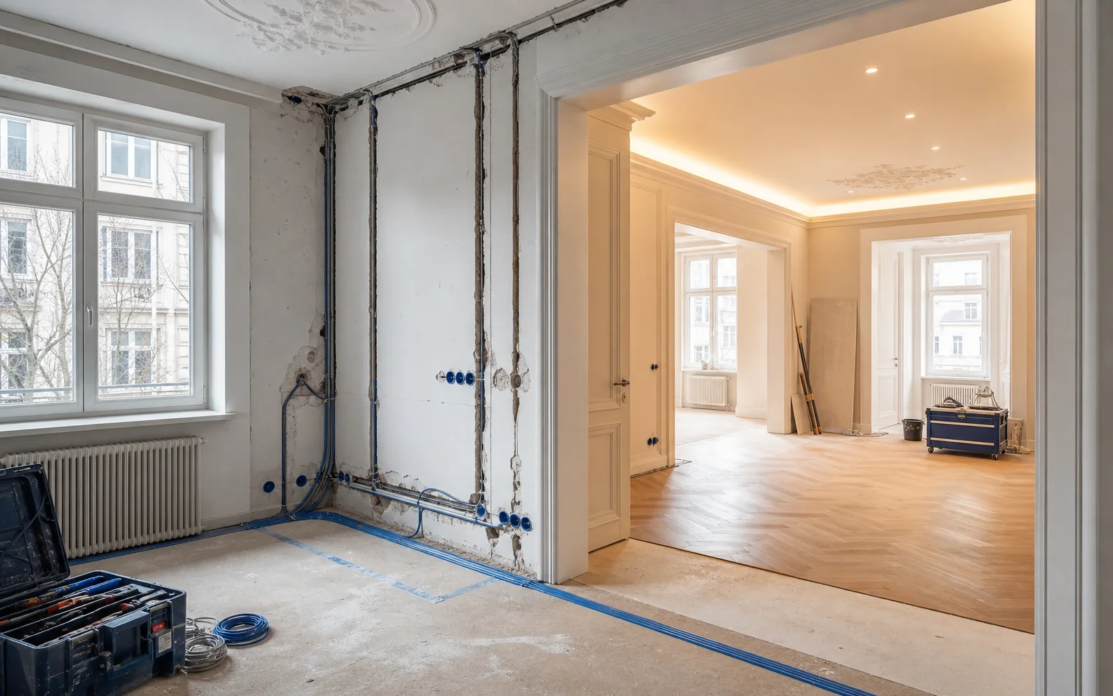 Altbausanierung einer Münchner Wohnung mit erneuerter Elektroinstallation und hochwertigem Innenausbau