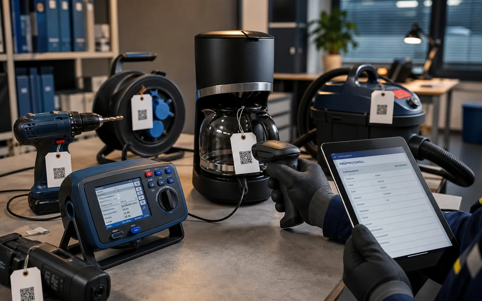 Messgerät bei der DGUV V3 Prüfung eines elektrischen Betriebsmittels in München
