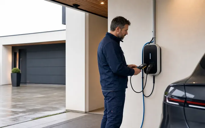 Installierte Wallbox an einem Wohngebäude
